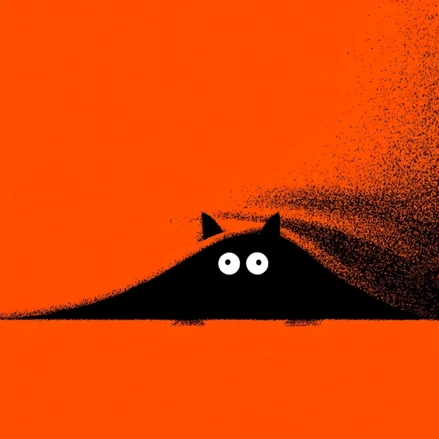 Cute Black Cat Illustration on Orange Background
