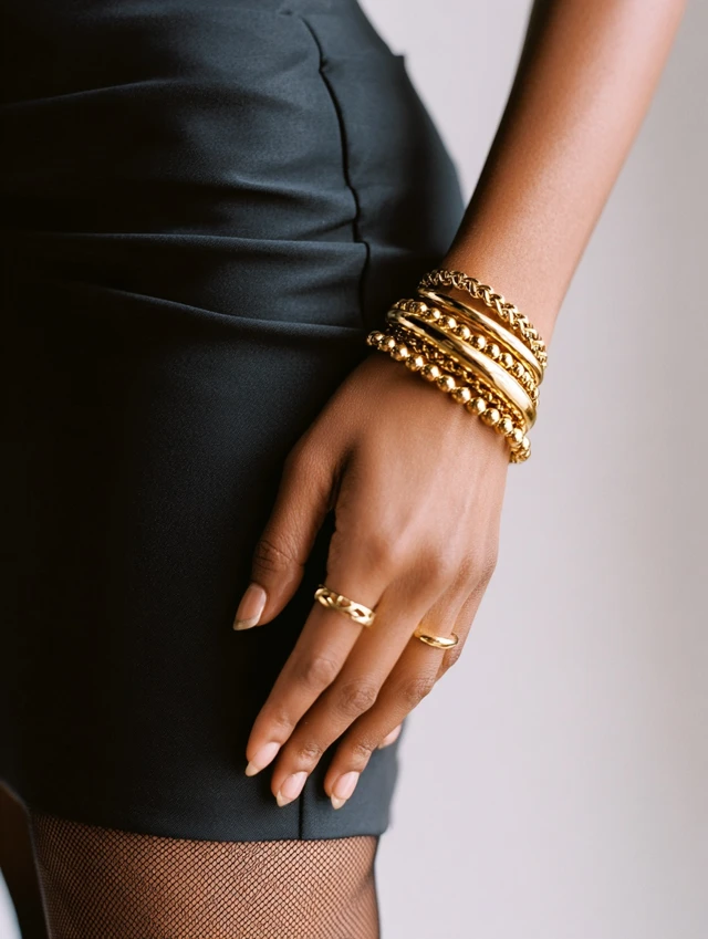 African American Model Hand with Gold Jewelry