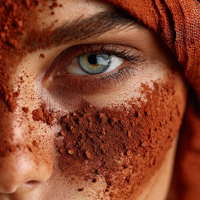 Woman with Red Clay Face Treatment Closeup