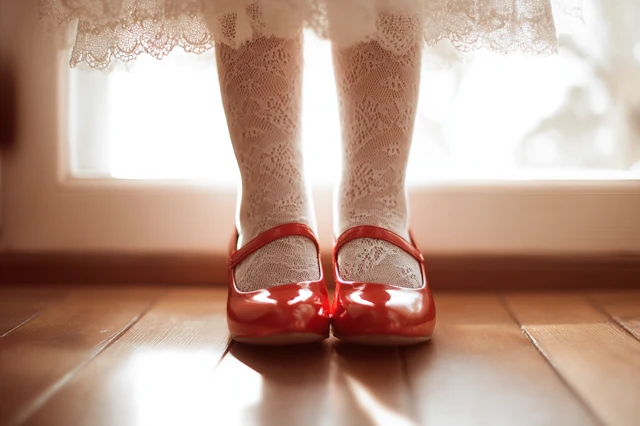 Childhood Innocence Red Shoes Lace Socks
