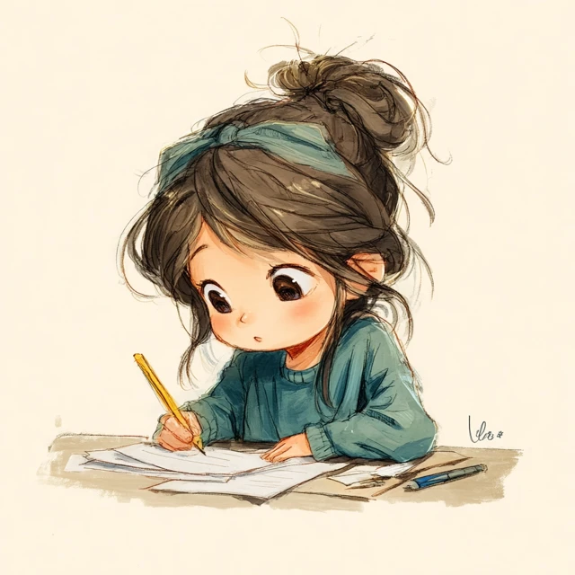 Adorable Chibi Girl Writing an Article Illustration