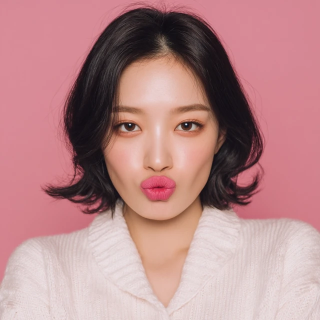 Korean Model with Pink Lipstick Sweet Portrait