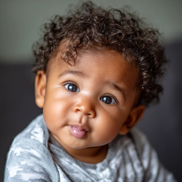 African American Baby with Curly Hair and Beautiful Eyes