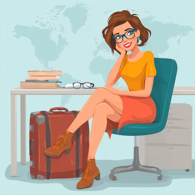 Happy Woman in Travel Office Illustration