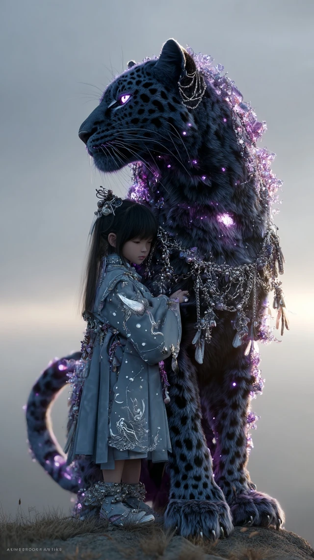 Divine Guardian Leopard and Child Fantasy Art