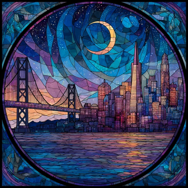 San Francisco Stained Glass Skyline Night View