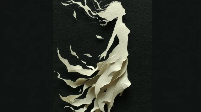 Girl Silhouette Swirling Upwards Black Background