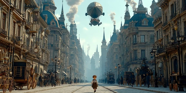 Steampunk City Run Adventure Anime Illustration