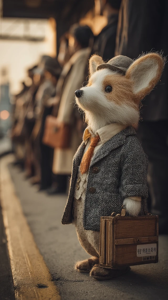 Cute Corgi Doll MAO Rongrong at Bus Stop