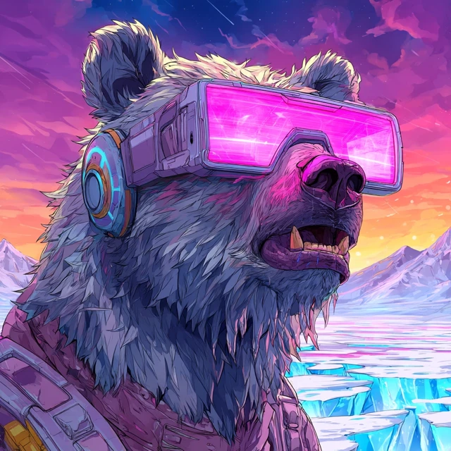 Cool Cyberpunk Bear with VR Glasses Synthwave Art