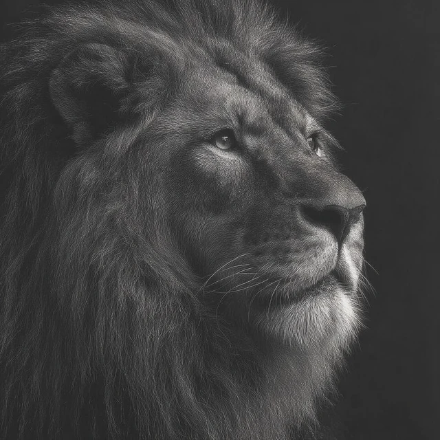 Majestic Lion Portrait Black and White