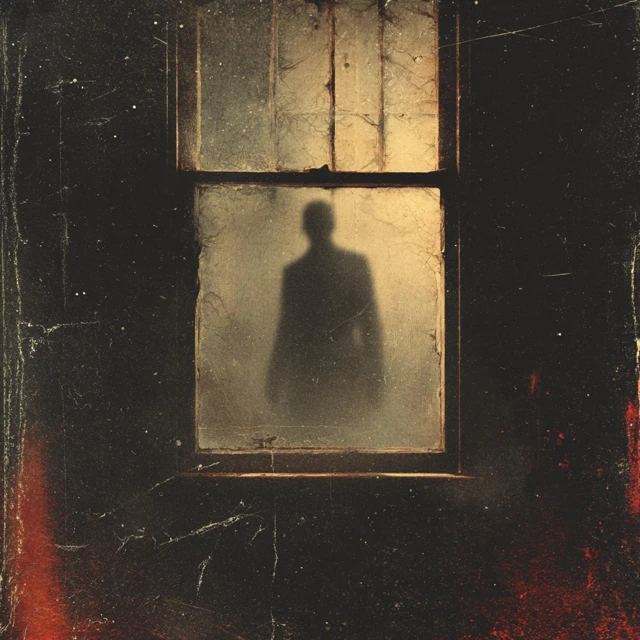 Vintage Horror Poster Silhouette in Window