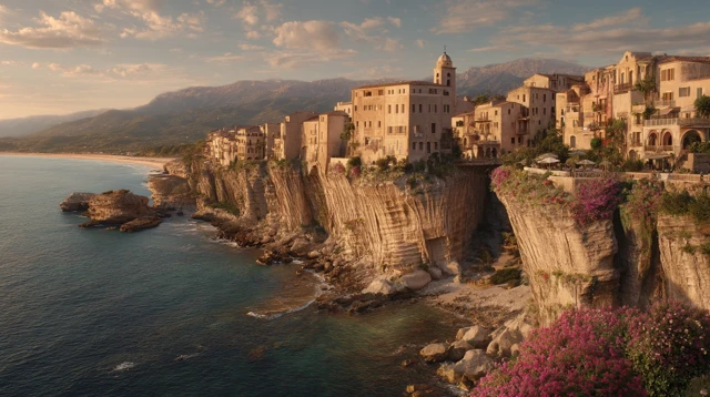 Coastal Italian Town Landscape Wes Anderson Style