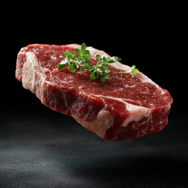 Floating Beef Steak on Black Background Photography