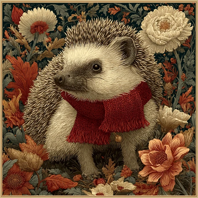 Autumn Hedgehog in William Morris Style