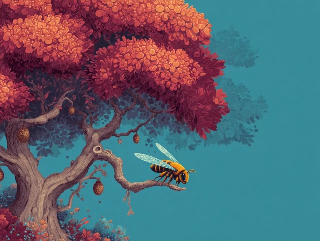 Bee Collecting Nectar Illustration in Miyazaki Style