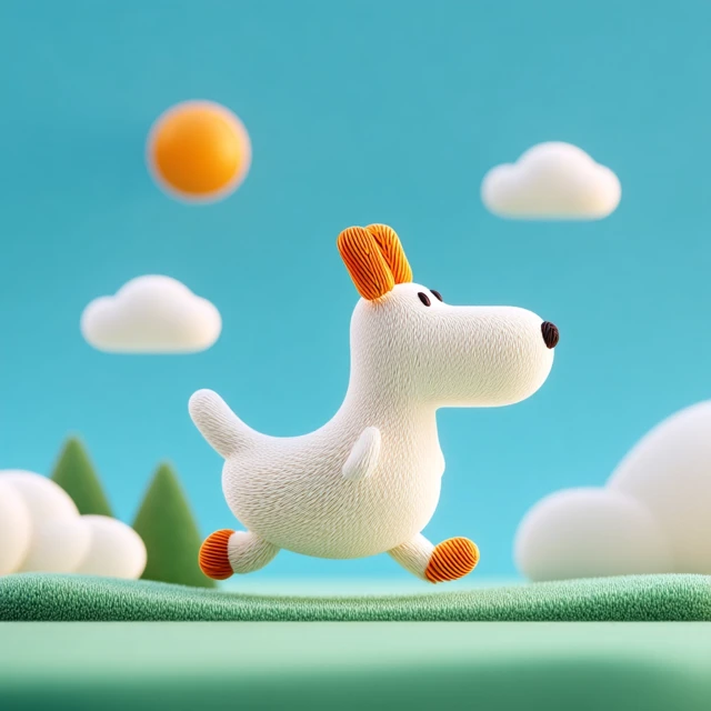 Cute 3D Dog Running in the Park - Bright Colors