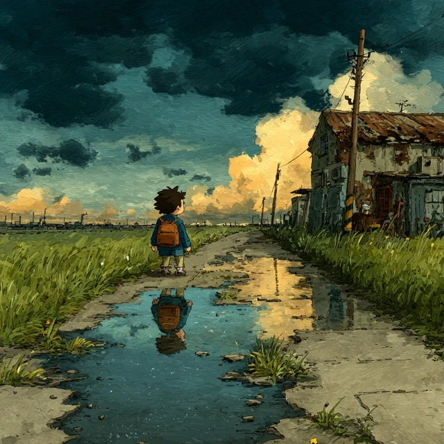 Boy After Rain Illustration in Jimmy Liaos Style