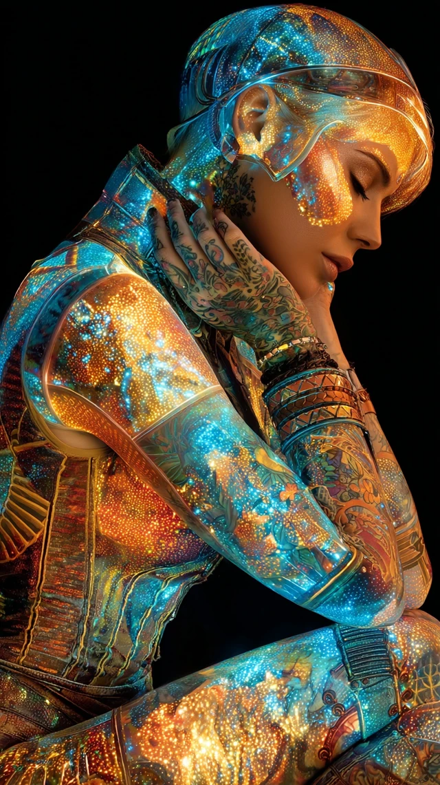 Illuminated Woman Surrealism with Tattoos Art