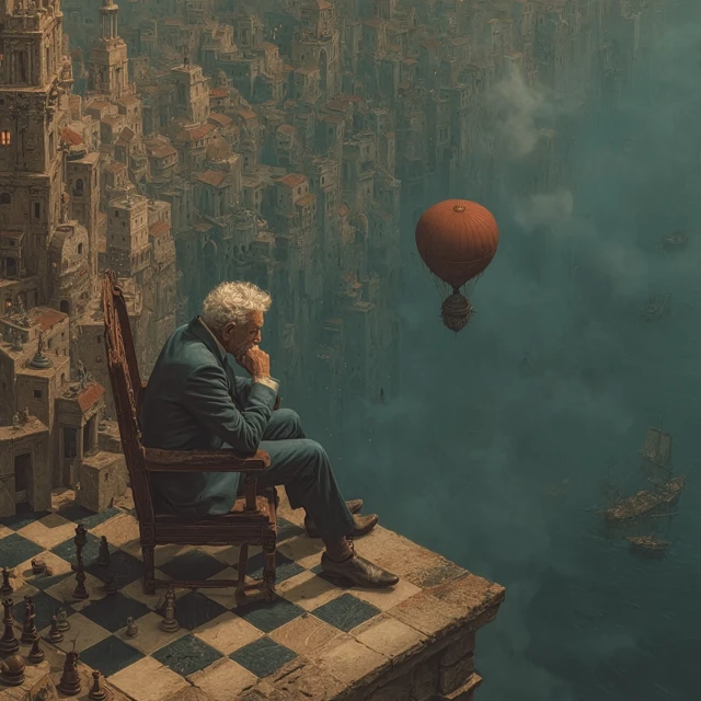 Philosophical FutureScape Man on Chessboard