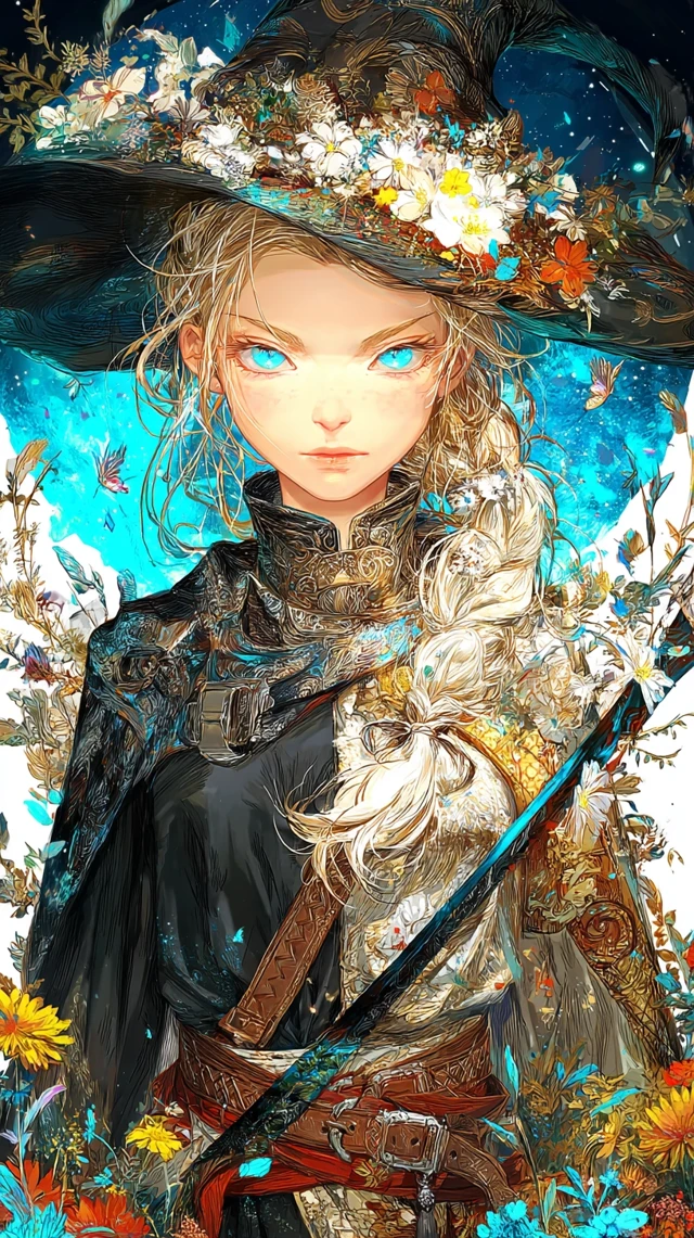 Mystical Anime Portrait Blonde Woman Flower Crown