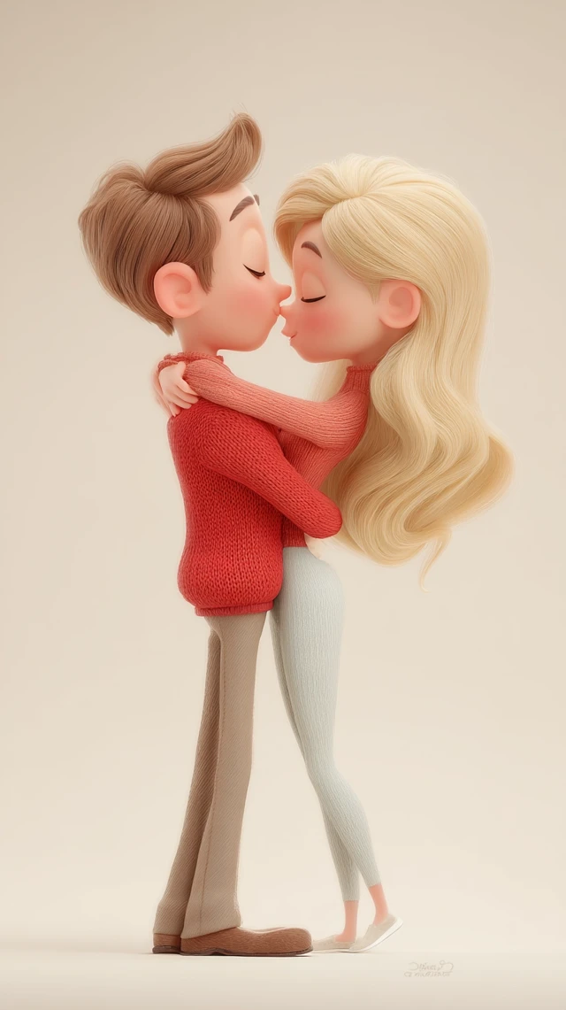 Cute Cartoon Kissing Couple Illustration