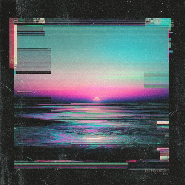 Vaporwave Album Cover Art Glitch Neon Colors