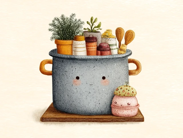 Cute Soup Pot Illustration Whimsical Kitchen Art