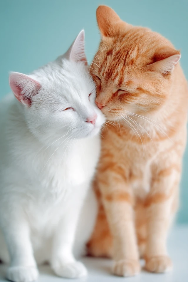 Loving Cats: White Cat and Orange Cat Cuddle