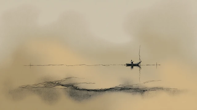 Minimalist Sea Boat Illustration Nordic Japan Style