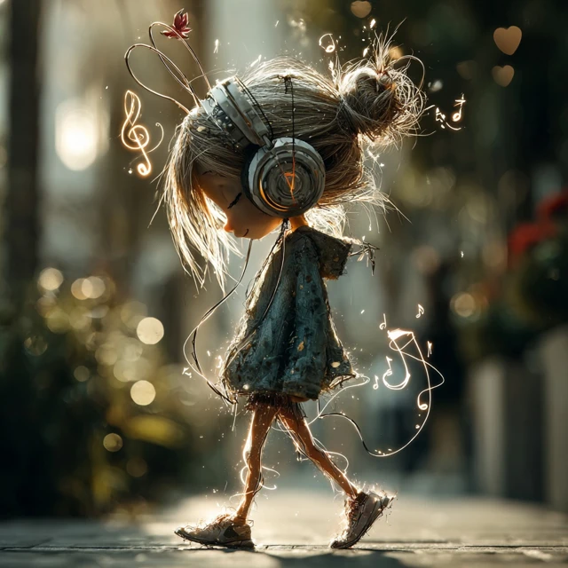 Cute Girl Listening to Music Illustration
