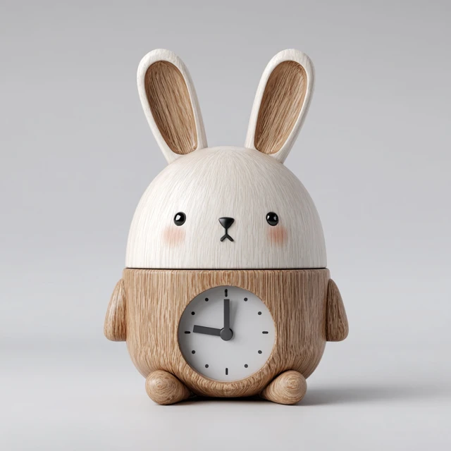 Cute Wooden Rabbit Clock 3D Rendered