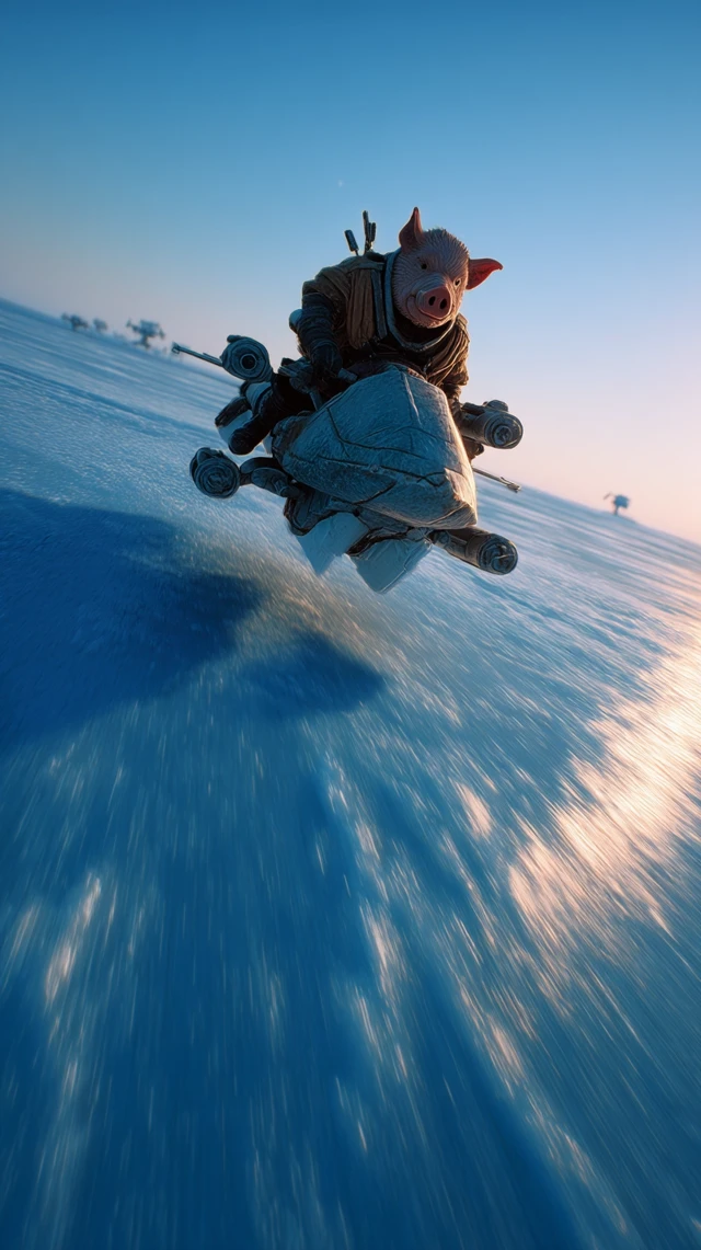 Pig Rebel Speeds Across Hoth-like Wasteland