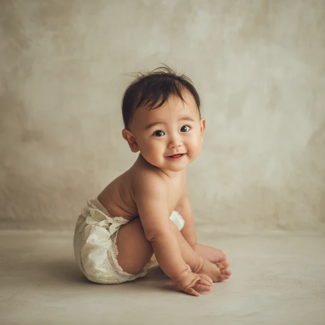Japanese Baby Portrait Smiling Happy Nappy Cute