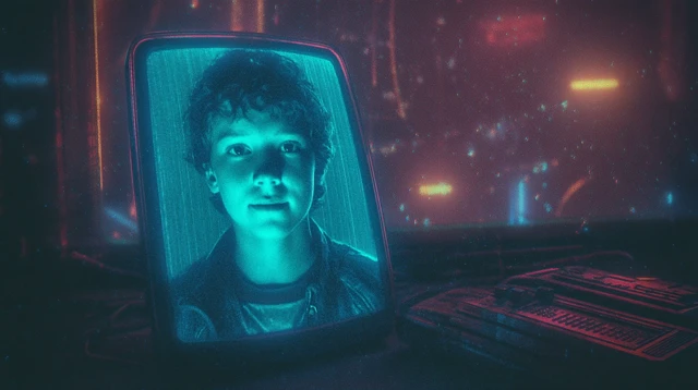 80s Cyberpunk VHS Screen Grab Hologram Portrait
