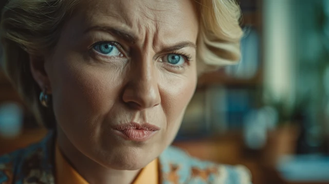 Angry Woman in EU Office - Color Photography