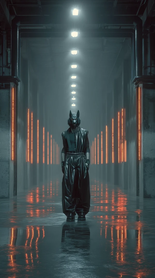 Cyberpunk Wolf Character Catwalking