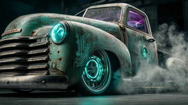 Cyberpunk Truck Retro Futuristic Car Design