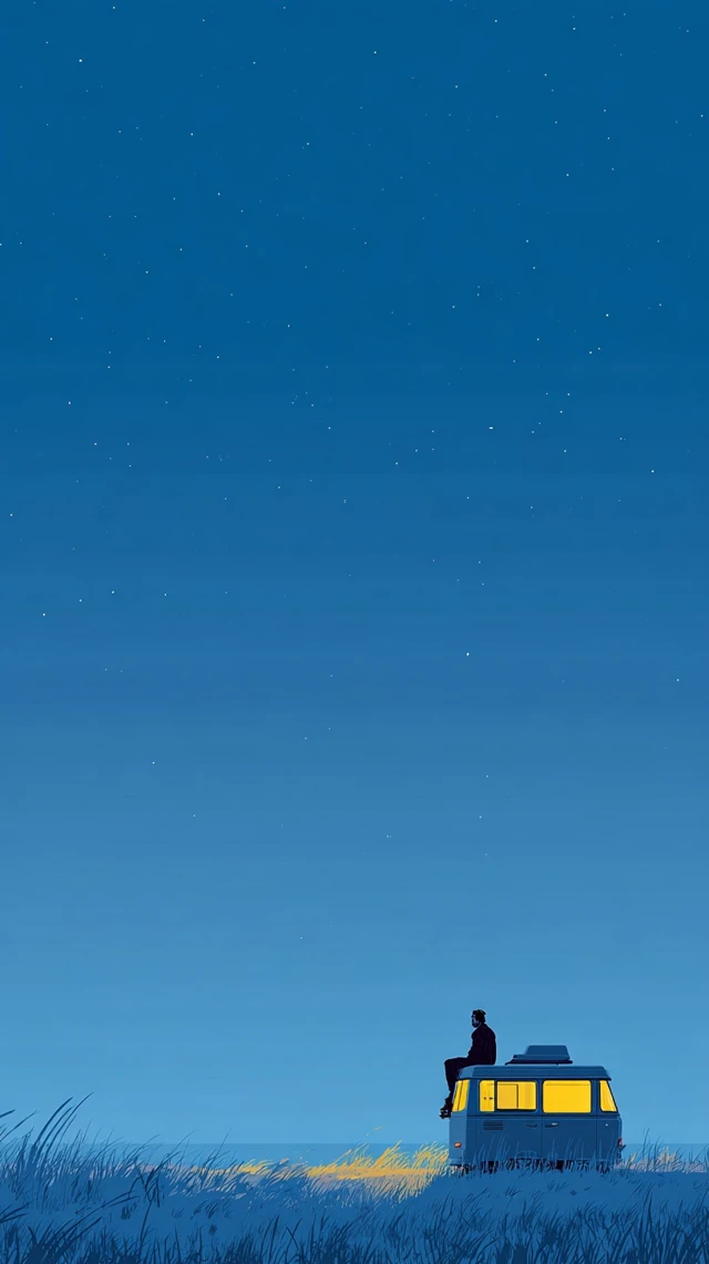 Minimalist Night Sky Camper Illustration