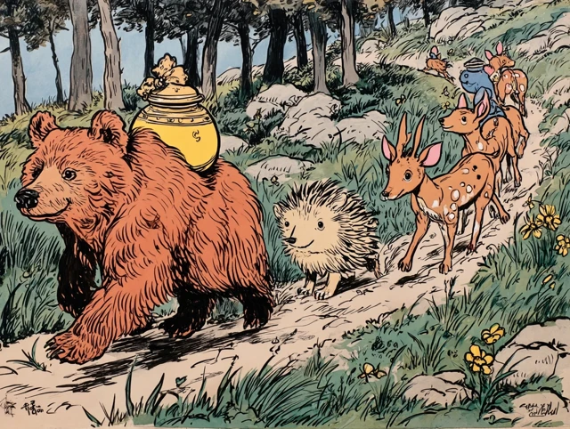 Animals Procession Through Misty Woods Illustration