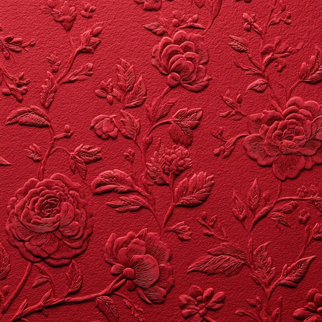 Red Embossed Rose Pattern Floral Design