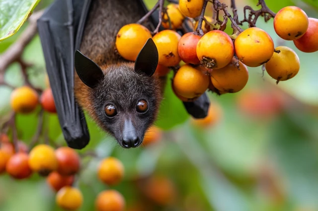 Bat Camouflaged as Fruit in Tropical Tree