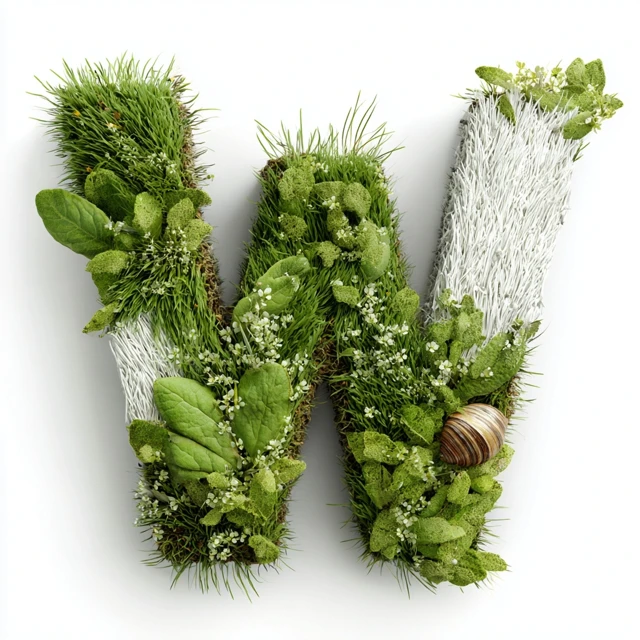 3D Letter W Made of Grass and Plants Nature Design