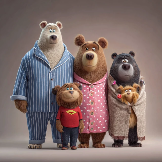 Funny 3D Cartoon Bear Family Full Body Portrait