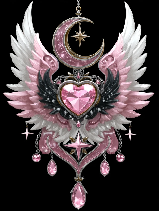 Magic Emblem with Wings and Heart Jewel