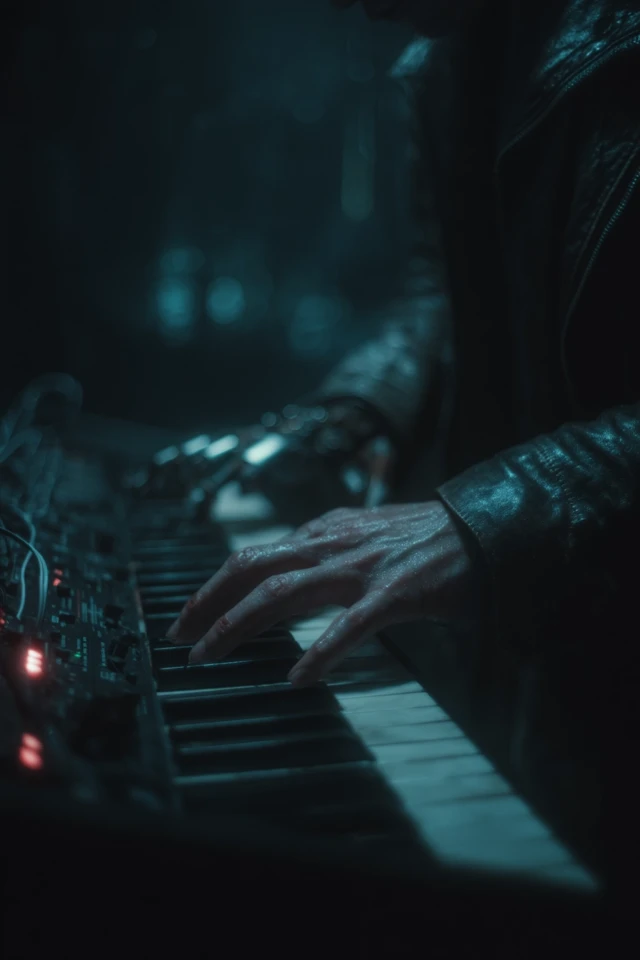 Cyberpunk Piano Player Futuristic SciFi Art