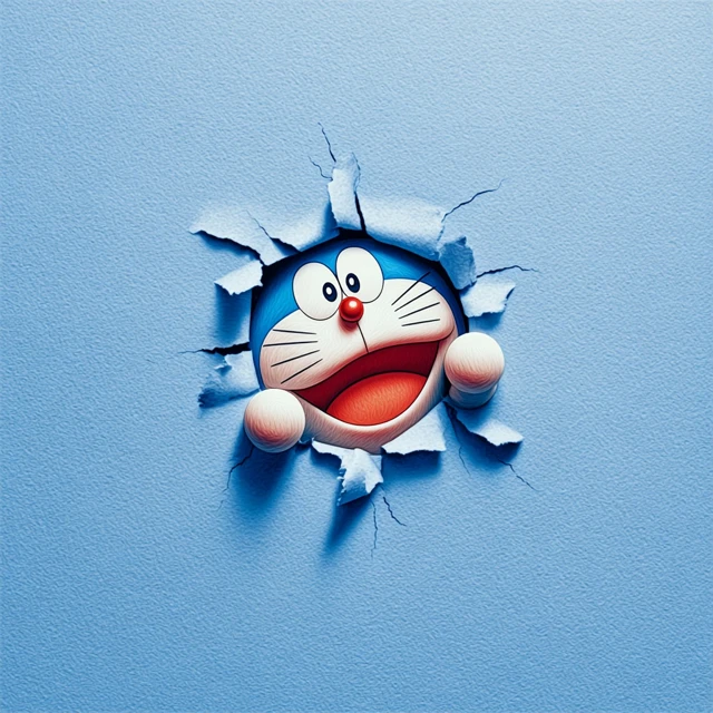 Doraemon Peeking Through Paper Illustration