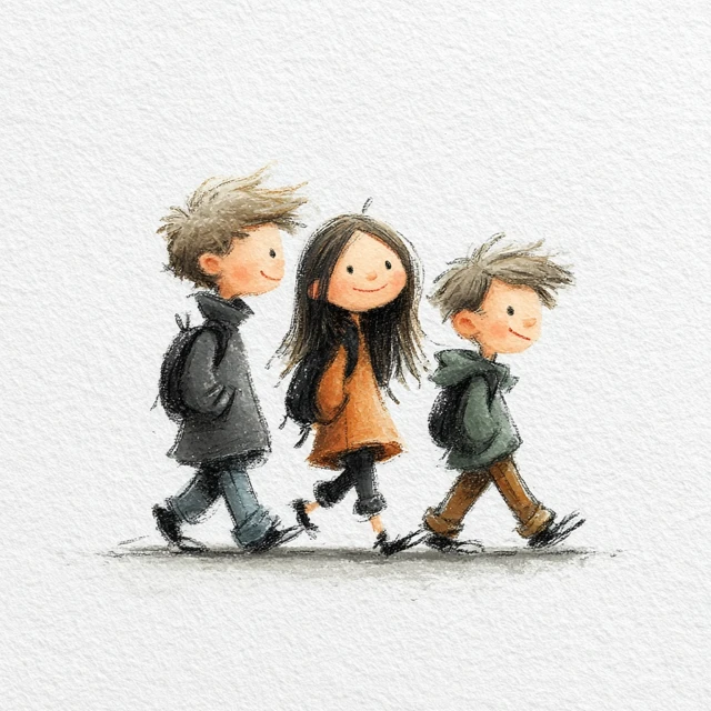 Children Walking to School Illustration