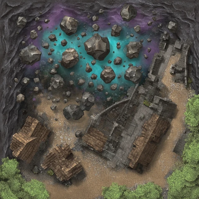 Fantasy Battlemap Village with Floating Rocks