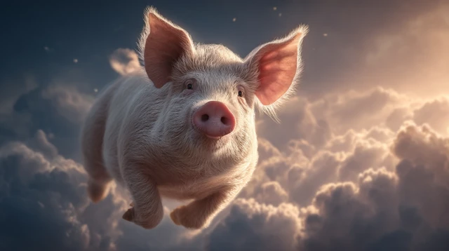 Flying Pig Dreamlike Scene in the Clouds